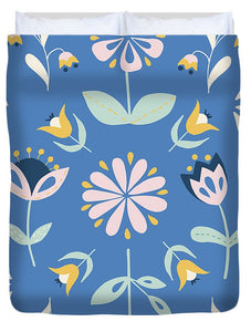 Folk Flower Pattern in Blue - Duvet Cover
