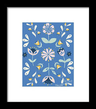 Load image into Gallery viewer, Folk Flower Pattern in Blue - Framed Print
