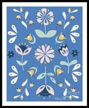 Load image into Gallery viewer, Folk Flower Pattern in Blue - Framed Print
