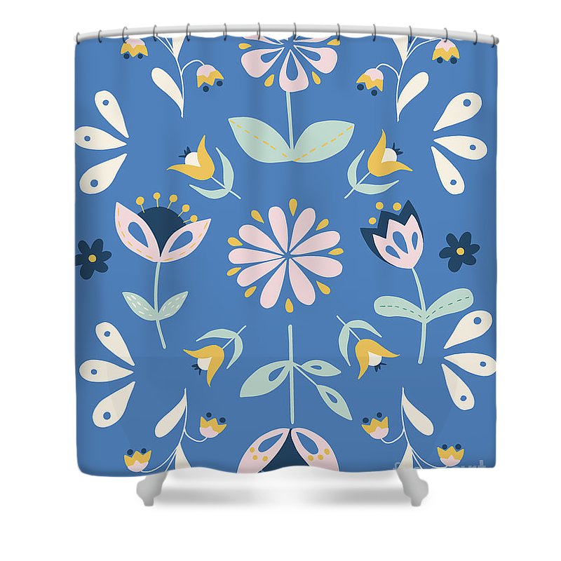 Folk Flower Pattern in Blue - Shower Curtain