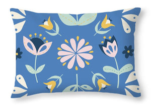 Folk Flower Pattern in Blue - Throw Pillow
