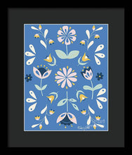 Load image into Gallery viewer, Folk Flower Pattern in Blue - Framed Print
