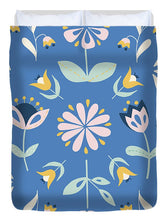 Load image into Gallery viewer, Folk Flower Pattern in Blue - Duvet Cover
