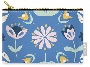 Folk Flower Pattern in Blue - Carry-All Pouch