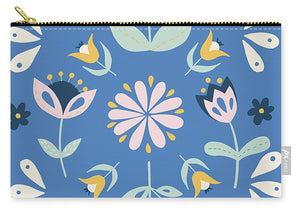 Folk Flower Pattern in Blue - Carry-All Pouch