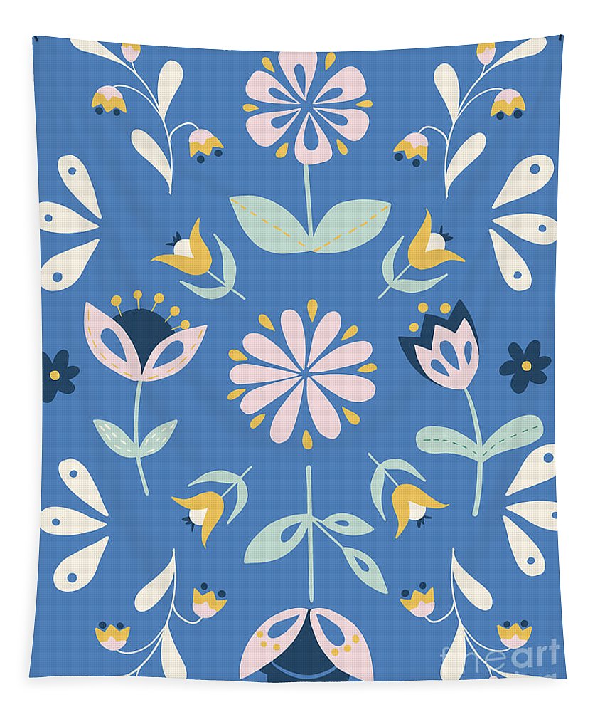 Folk Flower Pattern in Blue - Tapestry