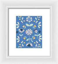 Load image into Gallery viewer, Folk Flower Pattern in Blue - Framed Print
