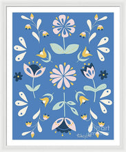 Load image into Gallery viewer, Folk Flower Pattern in Blue - Framed Print

