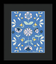 Load image into Gallery viewer, Folk Flower Pattern in Blue - Framed Print
