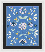 Load image into Gallery viewer, Folk Flower Pattern in Blue - Framed Print
