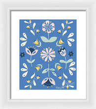 Load image into Gallery viewer, Folk Flower Pattern in Blue - Framed Print
