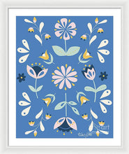Load image into Gallery viewer, Folk Flower Pattern in Blue - Framed Print
