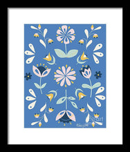 Load image into Gallery viewer, Folk Flower Pattern in Blue - Framed Print
