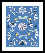 Load image into Gallery viewer, Folk Flower Pattern in Blue - Framed Print
