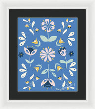 Load image into Gallery viewer, Folk Flower Pattern in Blue - Framed Print
