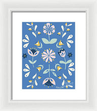 Load image into Gallery viewer, Folk Flower Pattern in Blue - Framed Print
