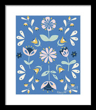 Load image into Gallery viewer, Folk Flower Pattern in Blue - Framed Print
