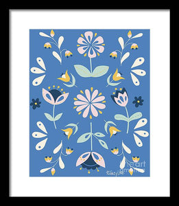 Folk Flower Pattern in Blue - Framed Print