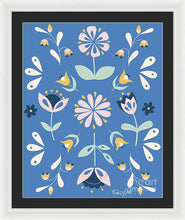 Load image into Gallery viewer, Folk Flower Pattern in Blue - Framed Print
