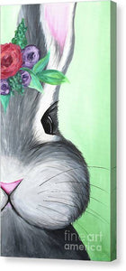 Grey Easter Bunny with Flowers - Canvas Print