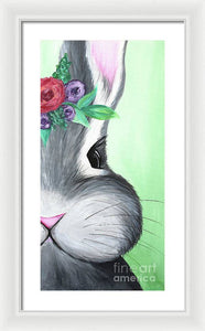 Grey Easter Bunny with Flowers - Framed Print