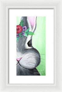 Grey Easter Bunny with Flowers - Framed Print