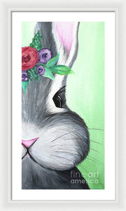 Grey Easter Bunny with Flowers - Framed Print