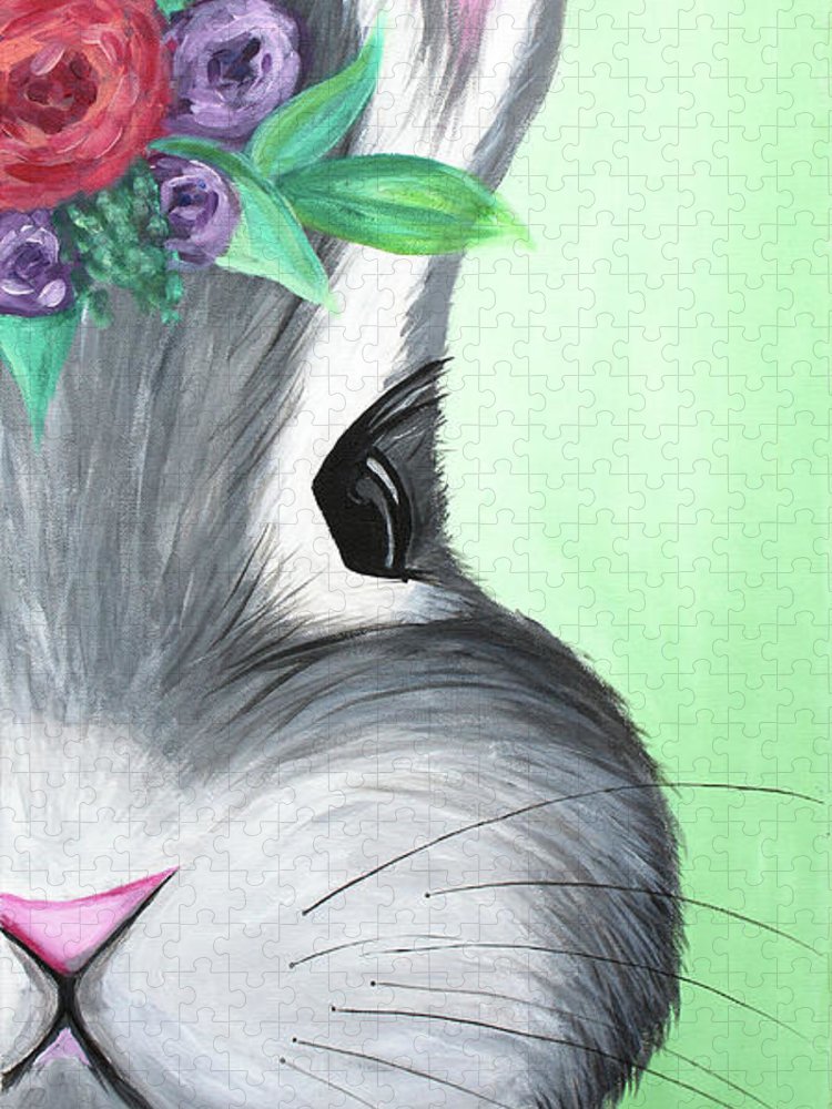 Grey Easter Bunny with Flowers - Puzzle