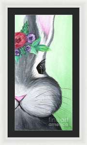 Grey Easter Bunny with Flowers - Framed Print
