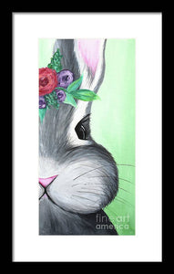 Grey Easter Bunny with Flowers - Framed Print