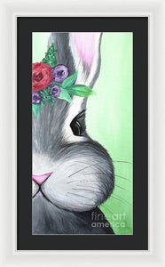 Grey Easter Bunny with Flowers - Framed Print
