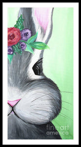 Grey Easter Bunny with Flowers - Framed Print