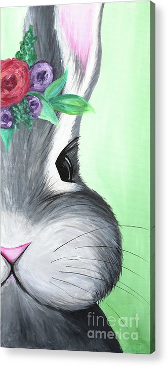 Grey Easter Bunny with Flowers - Acrylic Print