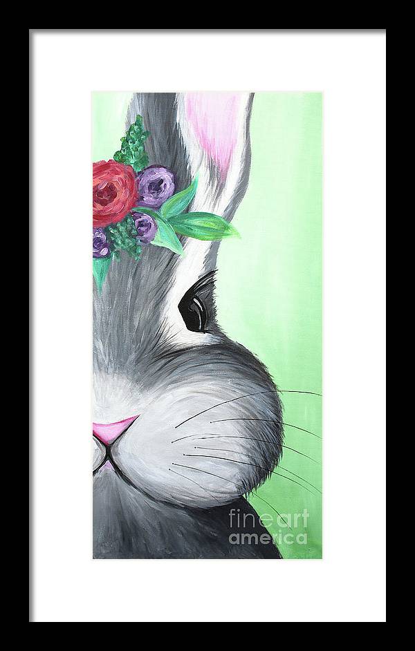 Grey Easter Bunny with Flowers - Framed Print