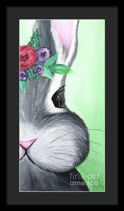 Grey Easter Bunny with Flowers - Framed Print