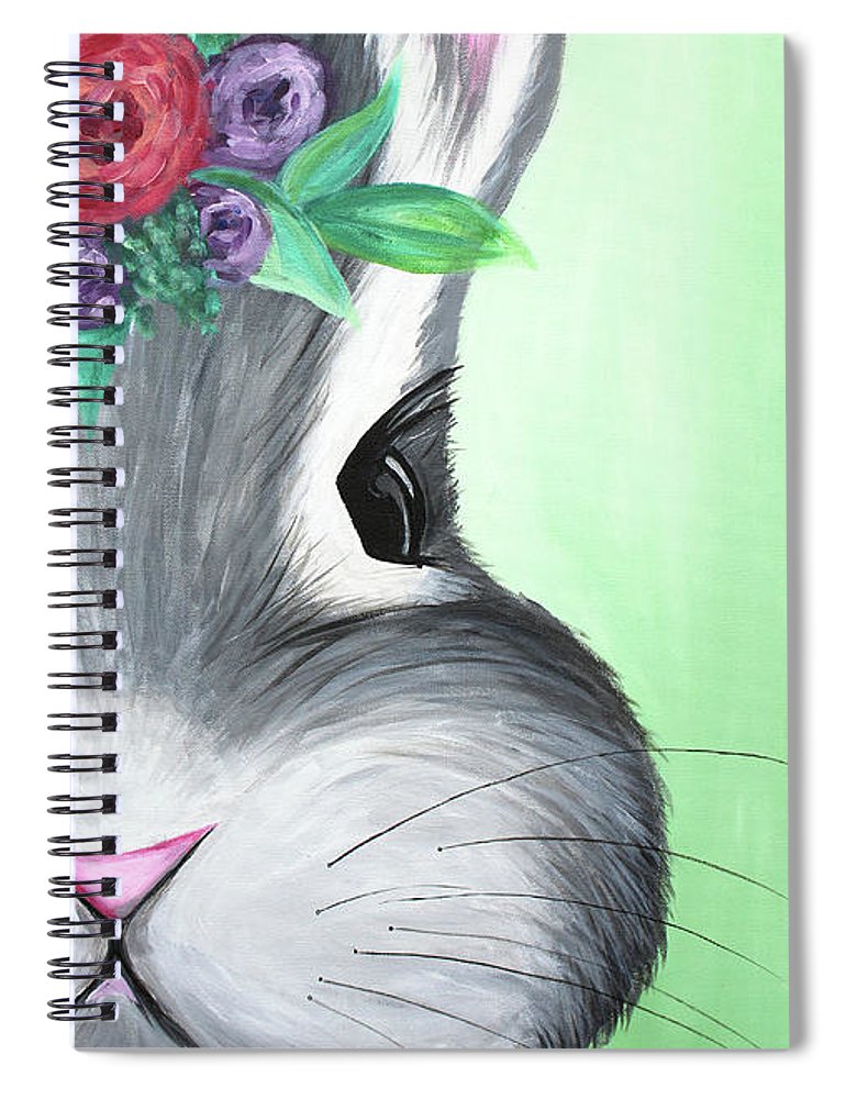 Grey Easter Bunny with Flowers - Spiral Notebook