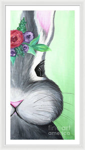 Grey Easter Bunny with Flowers - Framed Print