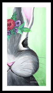 Grey Easter Bunny with Flowers - Framed Print