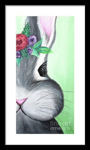 Grey Easter Bunny with Flowers - Framed Print