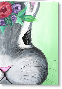 Grey Easter Bunny with Flowers - Greeting Card