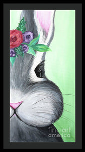 Grey Easter Bunny with Flowers - Framed Print