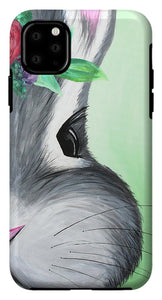 Grey Easter Bunny with Flowers - Phone Case