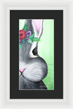 Load image into Gallery viewer, Grey Easter Bunny with Flowers - Framed Print
