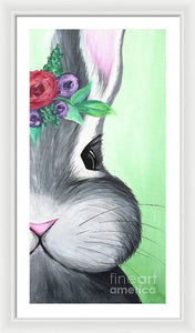 Grey Easter Bunny with Flowers - Framed Print