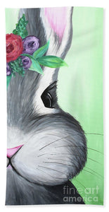 Grey Easter Bunny with Flowers - Bath Towel
