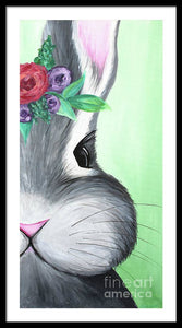 Grey Easter Bunny with Flowers - Framed Print