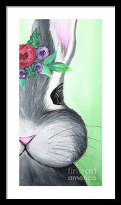 Grey Easter Bunny with Flowers - Framed Print