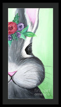 Load image into Gallery viewer, Grey Easter Bunny with Flowers - Framed Print
