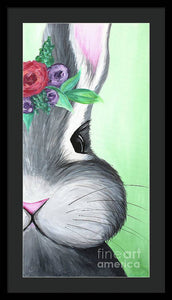 Grey Easter Bunny with Flowers - Framed Print