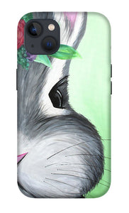 Grey Easter Bunny with Flowers - Phone Case